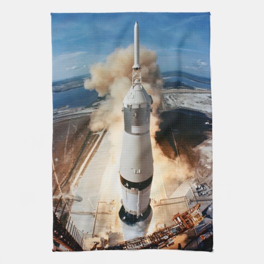 Apollo Saturn V raket lancering naar maan 1969 Theedoek (Verticaal)