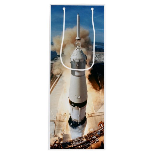 Apollo Saturn V raket lancering naar maan 1969 Wijn Cadeautas (Voorkant)