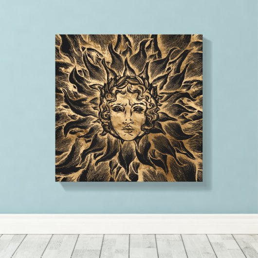 Apollo Sun God Black en Gold Canvas Afdruk (Insitu (Houten vloer))