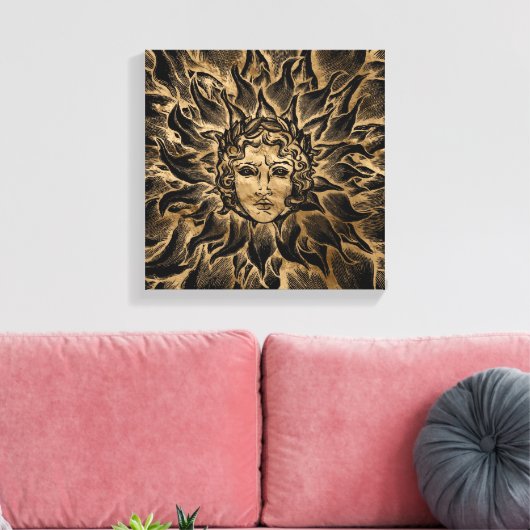 Apollo Sun God Black en Gold Canvas Afdruk (Insitu (Woonkamer))