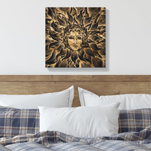 Apollo Sun God Black en Gold Canvas Afdruk (Insitu (Slaapkamer))