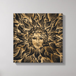 Apollo Sun God Black en Gold Canvas Afdruk