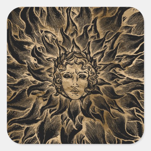 Apollo Sun God Black en Gold Vierkante Sticker (Voorkant)
