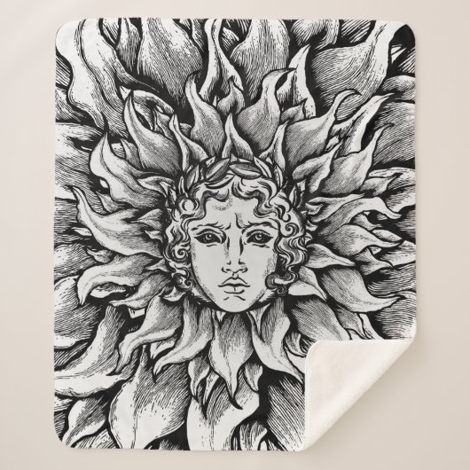Apollo Sun God Black en white Sherpa Deken (Voorkant)
