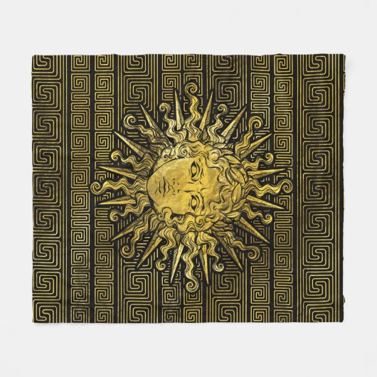 Apollo Sun-symbool op Grieks sleutelpatroon Fleece Deken (Voorkant (Horizontaal))