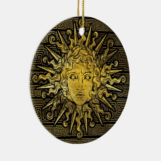 Apollo Sun-symbool op Grieks sleutelpatroon Keramisch Ornament (Rechts)