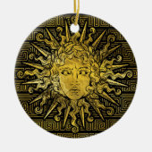 Apollo Sun-symbool op Grieks sleutelpatroon Keramisch Ornament (Voorkant)