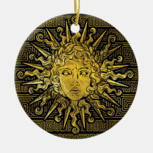 Apollo Sun-symbool op Grieks sleutelpatroon Keramisch Ornament