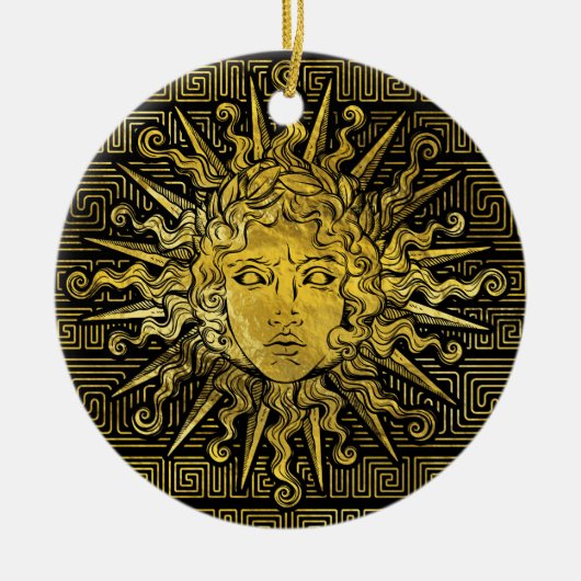 Apollo Sun-symbool op Grieks sleutelpatroon Keramisch Ornament (Voorkant)