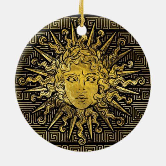 Apollo Sun-symbool op Grieks sleutelpatroon Keramisch Ornament (Achterkant)