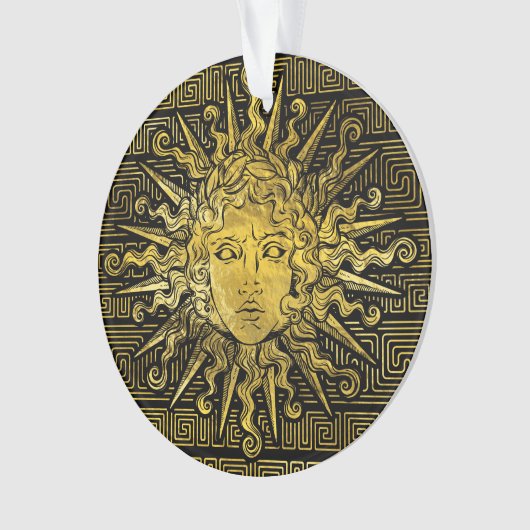 Apollo Sun-symbool op Grieks sleutelpatroon Ornament (voorkant)