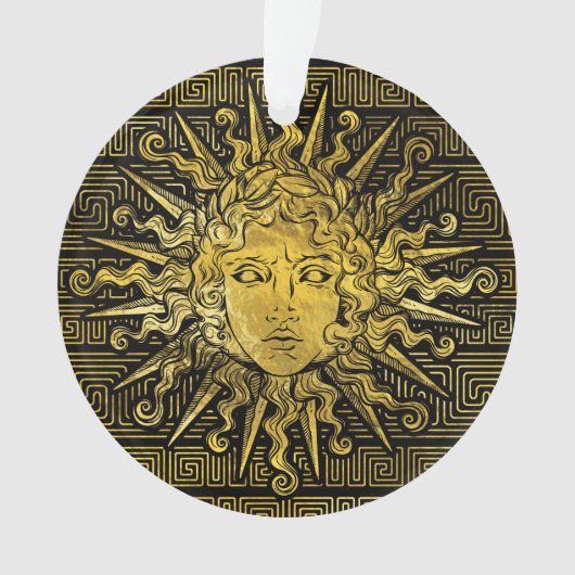 Apollo Sun-symbool op Grieks sleutelpatroon Ornament (voorkant)