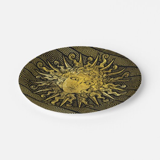 Apollo Sun-symbool op Grieks sleutelpatroon Papieren Bordje (Gekanteld)