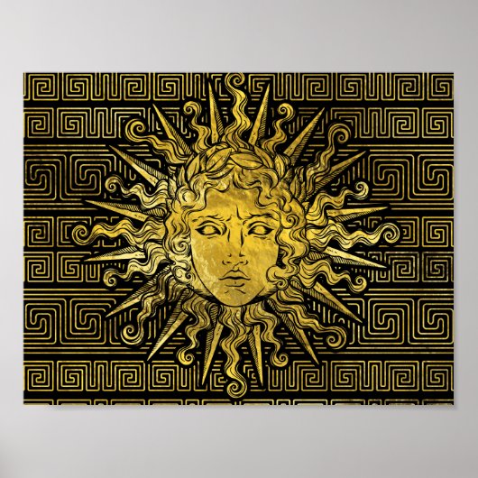 Apollo Sun-symbool op Grieks sleutelpatroon Poster (Voorkant)