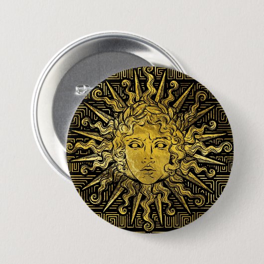 Apollo Sun-symbool op Grieks sleutelpatroon Ronde Button 7,6 Cm (Voorkant /achterkant)