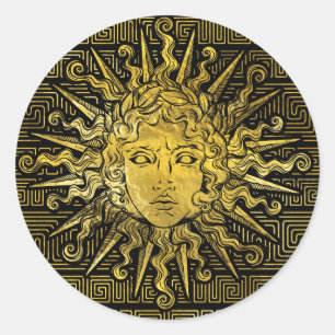 Apollo Sun-symbool op Grieks sleutelpatroon Ronde Sticker