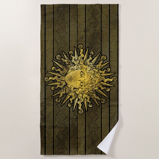 Apollo Sun-symbool op Grieks sleutelpatroon Strandlaken (Voorkant)