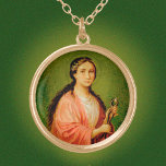 Apollonia (BLA 001) Goud Vergulden Ketting<br><div class="desc">Let goed op: dit afbeelding past het beste bij ronde hangers! Antiek afbeelding van St. Apollonia uit een laat-negentiende-eeuwse chromolithografische devotionele druk #116 uitgegeven door Buchhandlung L. Auer, Donauwörth, Duitsland, in het privé-collectie van de designer van godsdienstige efemeren. Feest: 9 februari Het palet voor deze St. Apollonia roundel bestaat uit...</div>