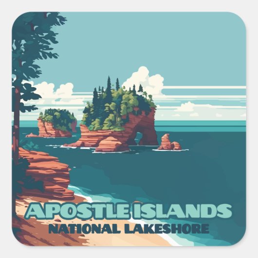 Apostle Islands National Lakeshore Wisconsin Retro Vierkante Sticker (Voorkant)