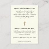 Apostolic Blessing Catholic Prayer Latin  Visitekaartje (Achterkant)