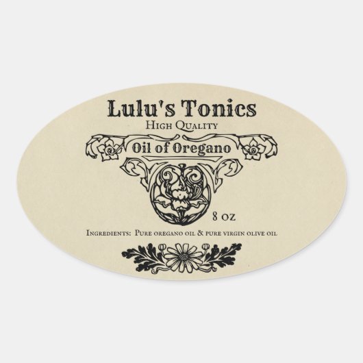 Apothecaire stijllabels ovale sticker (Voorkant)