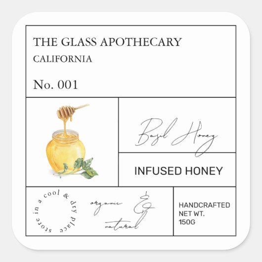 Apothecary Basil Infused Honey Label (Voorkant)