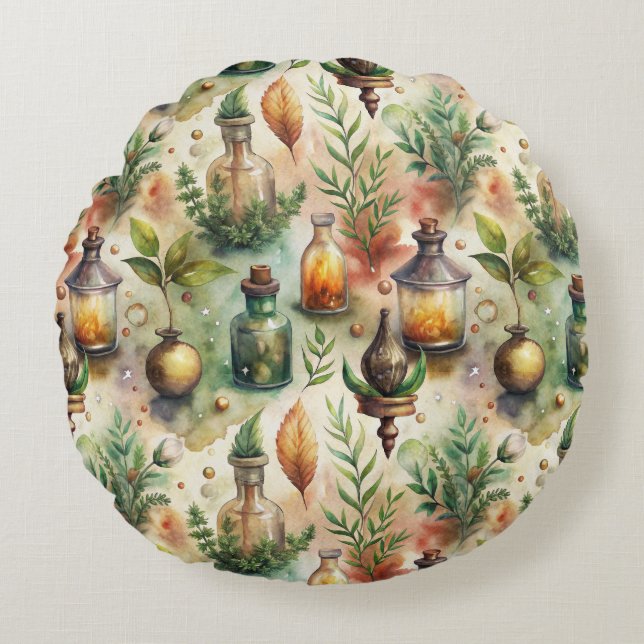  Apothecary Bottles Patroon (1) Rond Kussen (Voorkant)