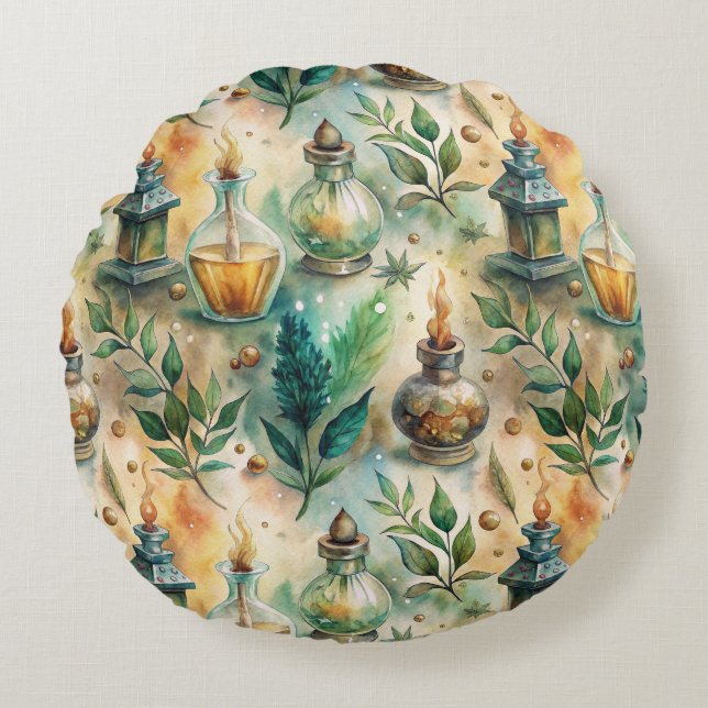  Apothecary Bottles Patroon (4) Rond Kussen (Voorkant)
