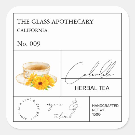 Apothecary Calendula Herbal Tea Label (Voorkant)