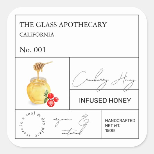 Apothecary Cranberry Infused Honey Label (Voorkant)