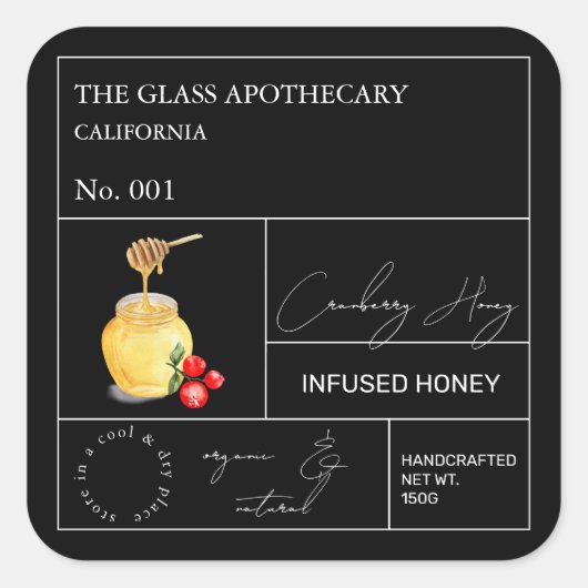 Apothecary Cranberry Infused Honey Label (Voorkant)