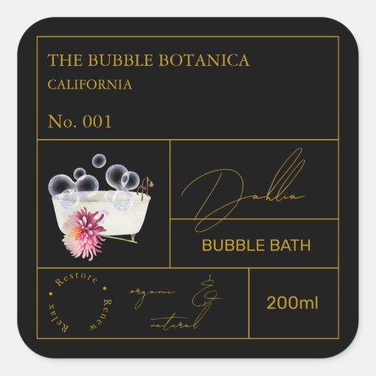 Apothecary Dahlia Bubble Bath Label (Voorkant)