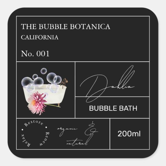 Apothecary Dahlia Bubble Bath Label (Voorkant)