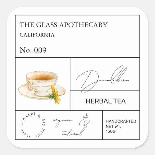 Apothecary Dandelion Herbal Tea Label (Voorkant)