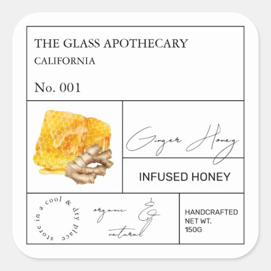 Apothecary Ginger Root Infused Honey Label (Voorkant)