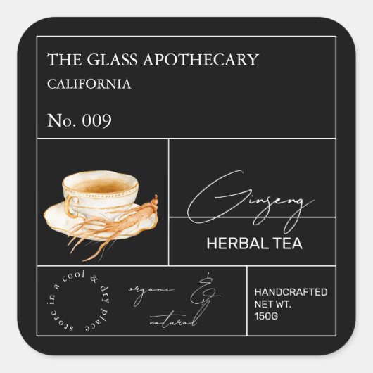 Apothecary Ginseng Herbal Tea  Label (Voorkant)
