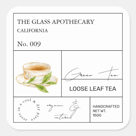 Apothecary Green Tea Loose Leaf Tea  Label (Voorkant)