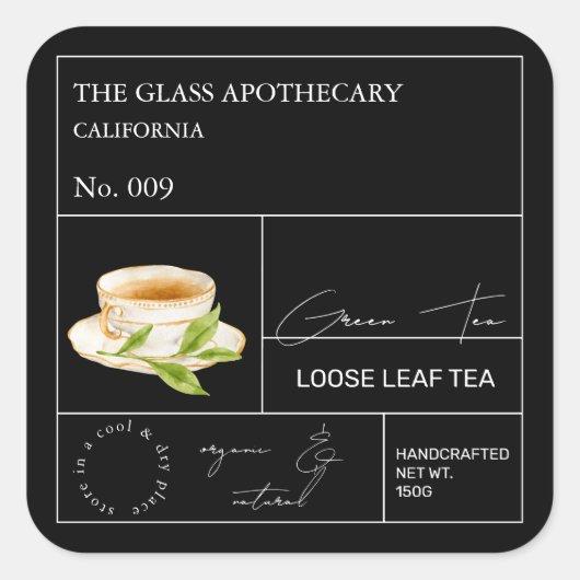 Apothecary Groene Thee Losse Leaf Tea Label (Voorkant)