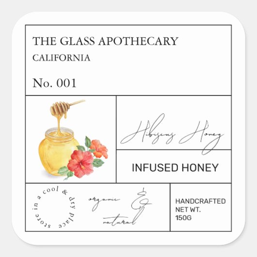 Apothecary Hibiscus Infused Honey Label (Voorkant)
