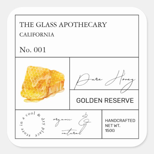 Apothecary Honeycomb Honey Label (Voorkant)