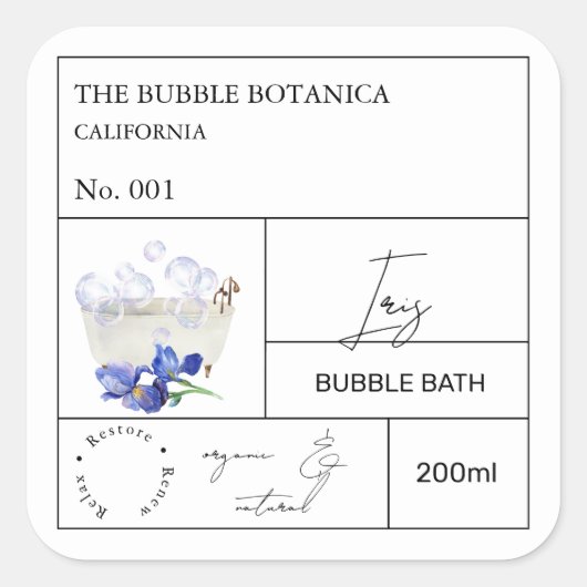 Apothecary Iris Bubble Bath Label (Voorkant)