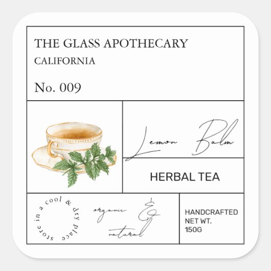 Apothecary Lemon Balm Herbal Tea Label (Voorkant)