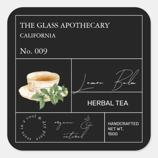 Apothecary Lemon Balm Herbal Tea Label (Voorkant)