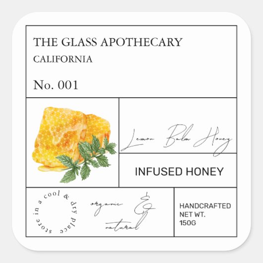 Apothecary Lemon Balm Infused Honey Label (Voorkant)