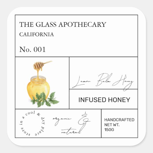Apothecary Lemon Balm Infused Honey Label (Voorkant)