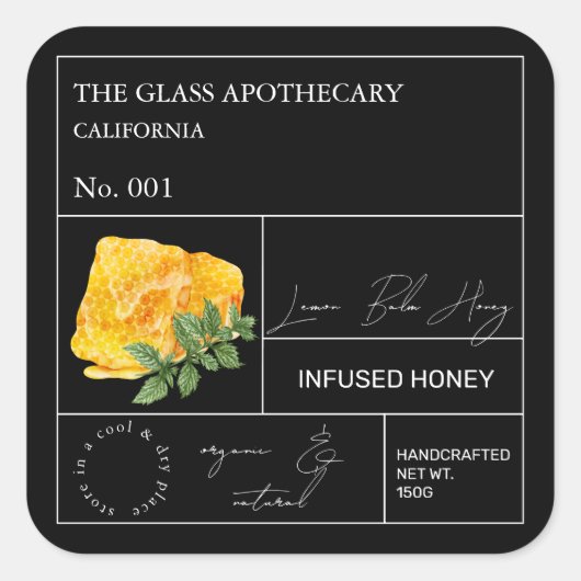 Apothecary Lemon Balm Infused Honey Label (Voorkant)