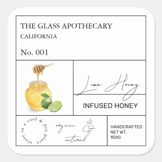 Apothecary Limoen Infused Honey Label (Voorkant)