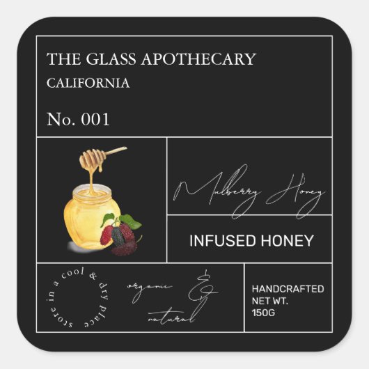 Apothecary Mulberry Infused Honey Label (Voorkant)