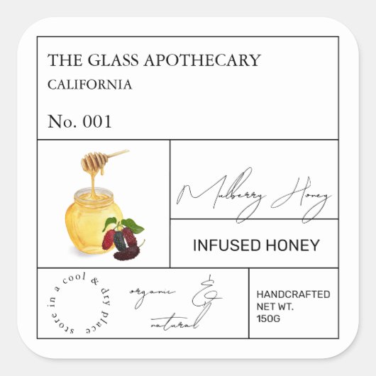 Apothecary Mulberry Infused Honey Label (Voorkant)