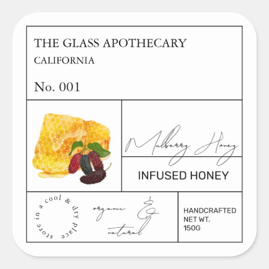 Apothecary Mulberry Infused Honey Label (Voorkant)